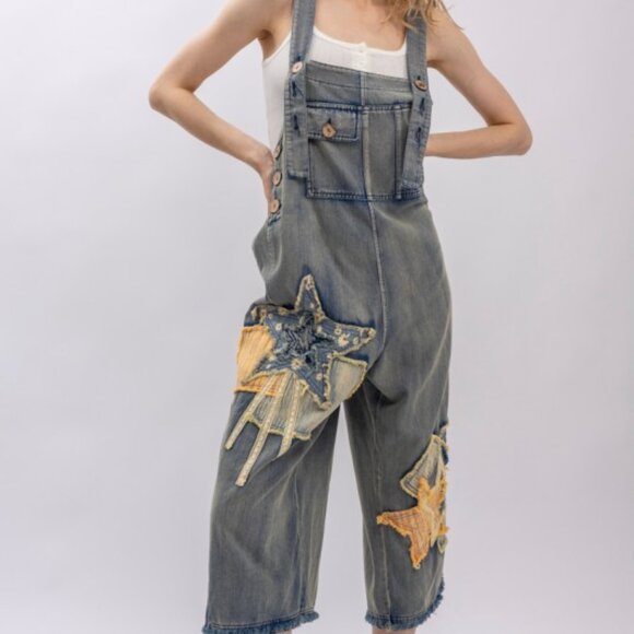 Patchwork Denim Bib Overalls - Picture 4 of 16
